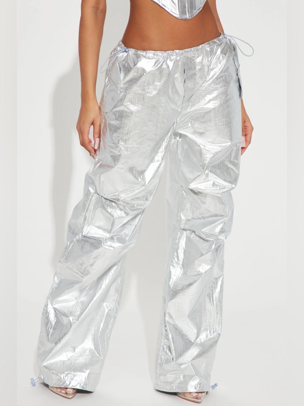 NWOT Rag & Bone Parachute Metallic Iridescent Silver Wide Baggy Pants M festival